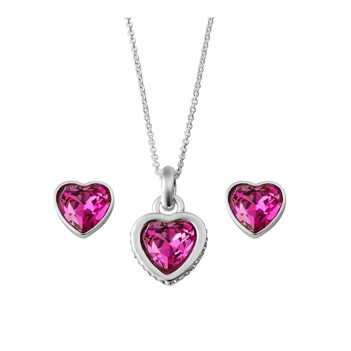 ESIKA - Set Collar + Aretes Passionate Heart Doble baño de plata y cristales