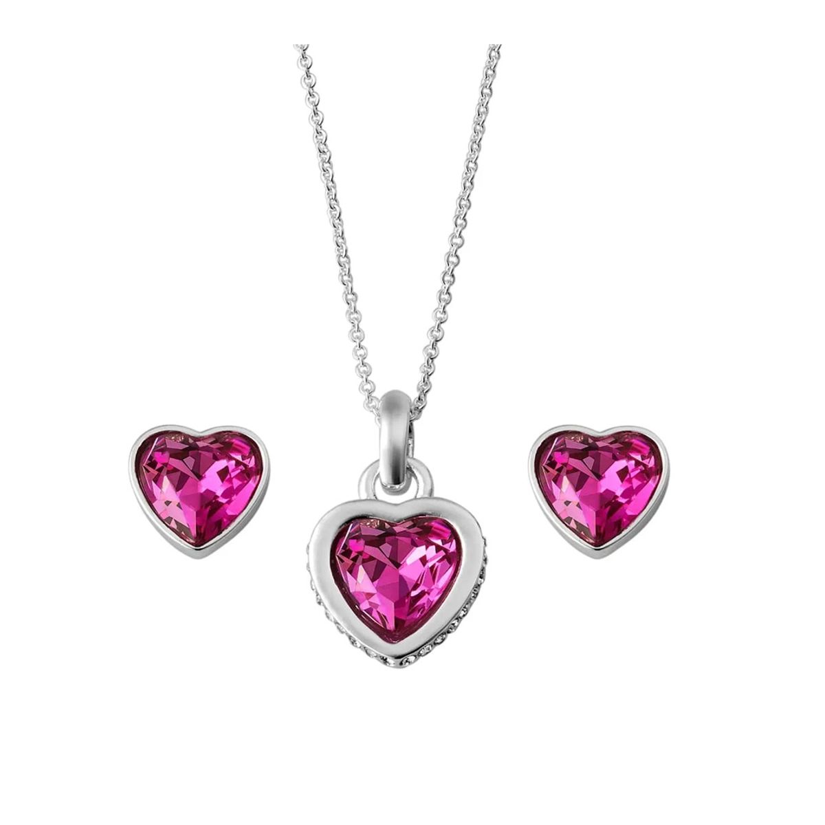 ESIKA - Set Collar + Aretes Passionate Heart Doble baño de plata y cristales