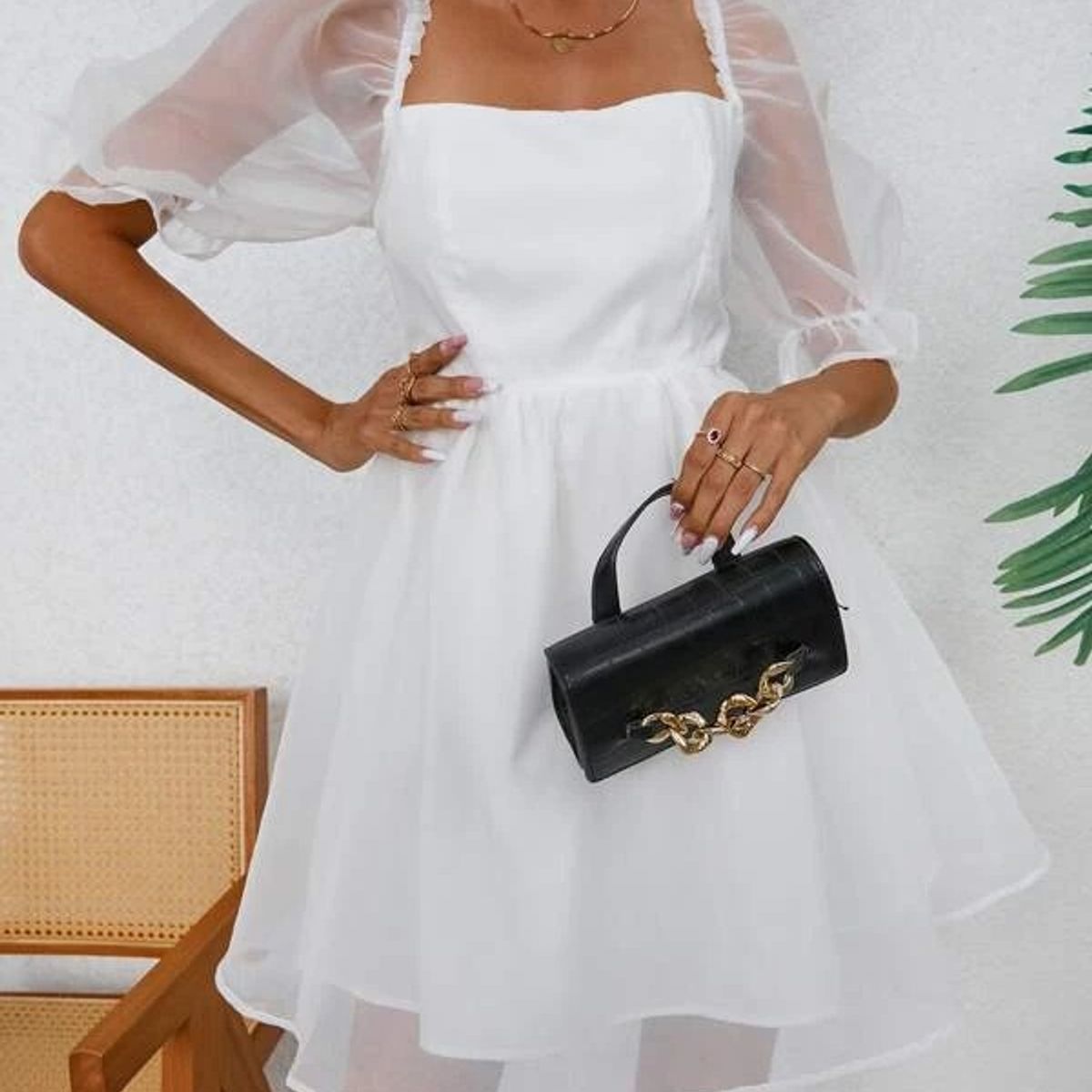 TAIS PRINCESS - Vestido fiesta blanco jovencitas cuello cuadrado manga volante