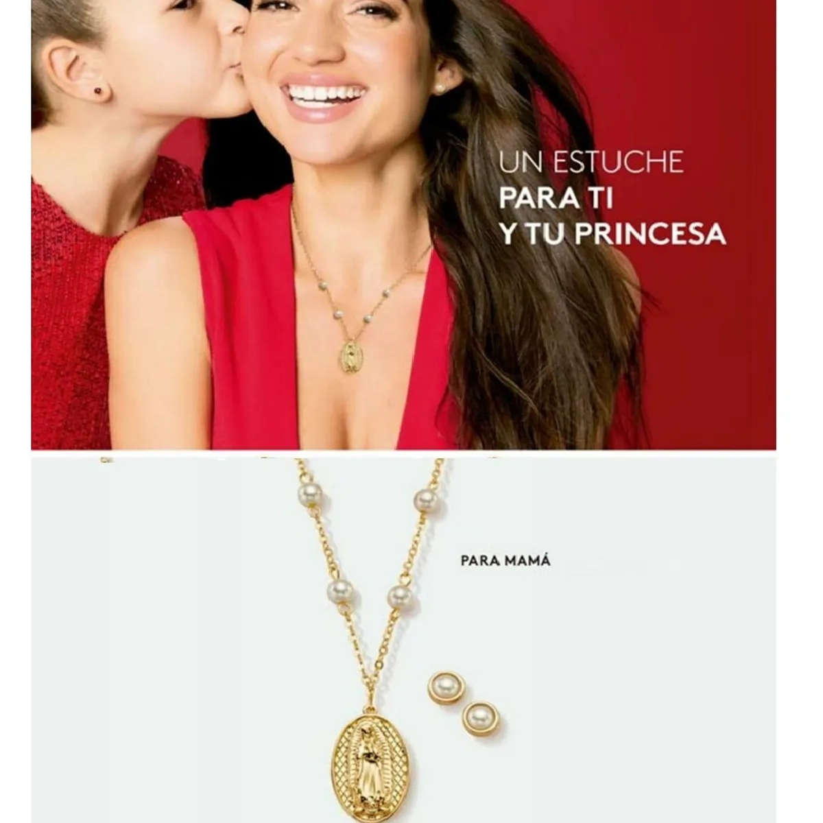 ESIKA - Set Collar Aretes SANTA GUADALUPE baño de oro y perlas