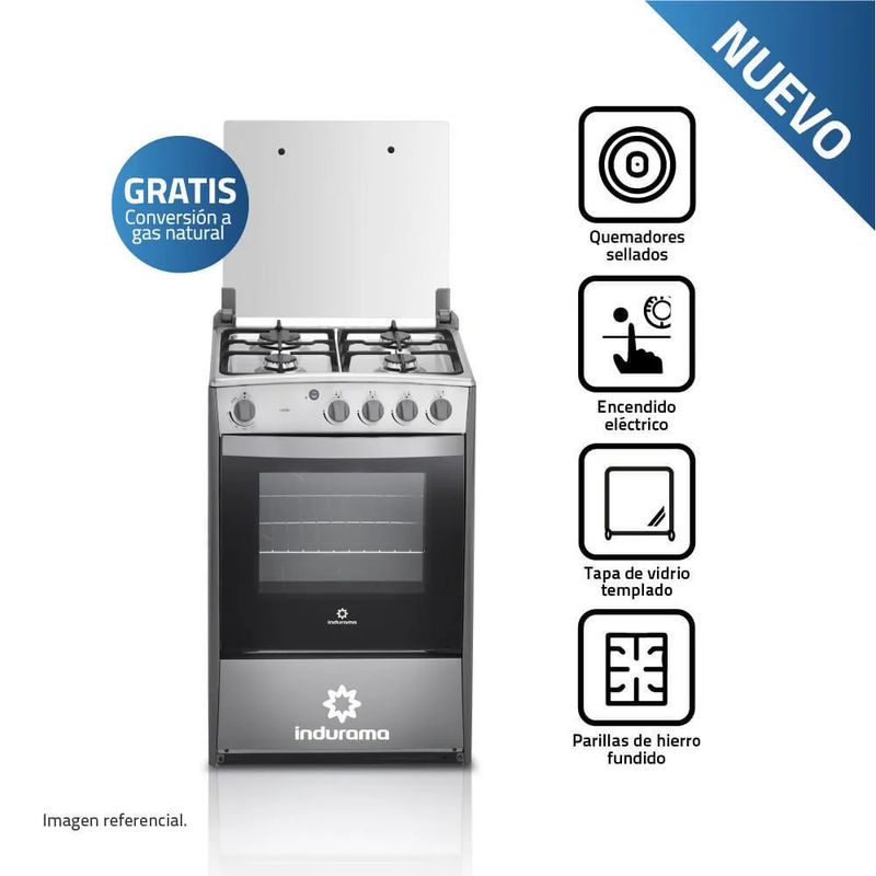 INDURAMA - Cocina de Pie Indurama Coruña Qz a Gas 4 Quemadores Croma