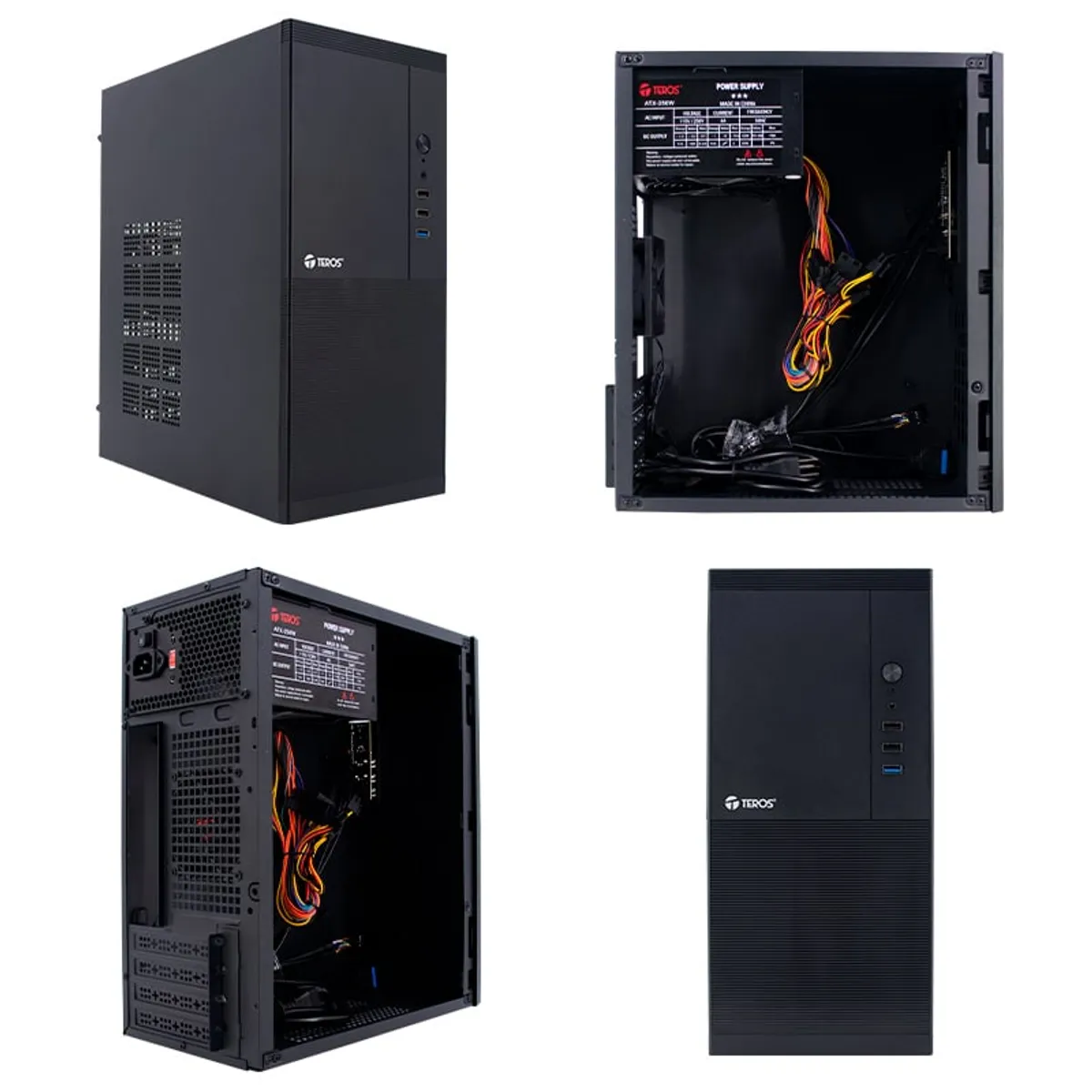 TEROS - Case PC Teros Micro ATX, fuente 250W real, 3 USB frontales