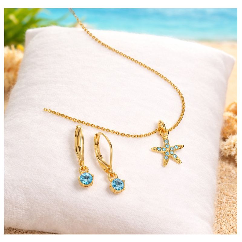YANBAL - Set Collar y Aretes ESTRELLA DE MAR para niñas con Baño Oro 24k y cristales YANBAL