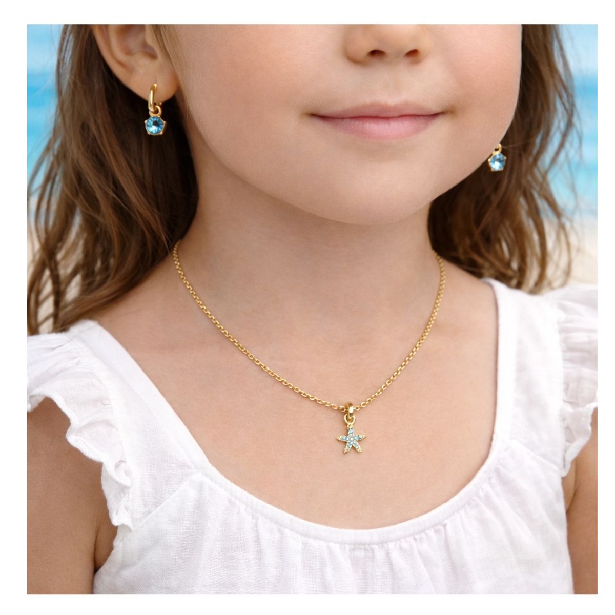 YANBAL - Set Collar y Aretes ESTRELLA DE MAR para niñas con Baño Oro 24k y cristales YANBAL
