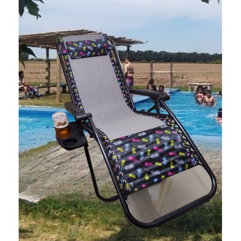 GENERICO - SILLA PLEGABLE RECLINABLE REPOSERA DE TERRAZA GRAVEDAD CERO BANDEJA PORTA VASO