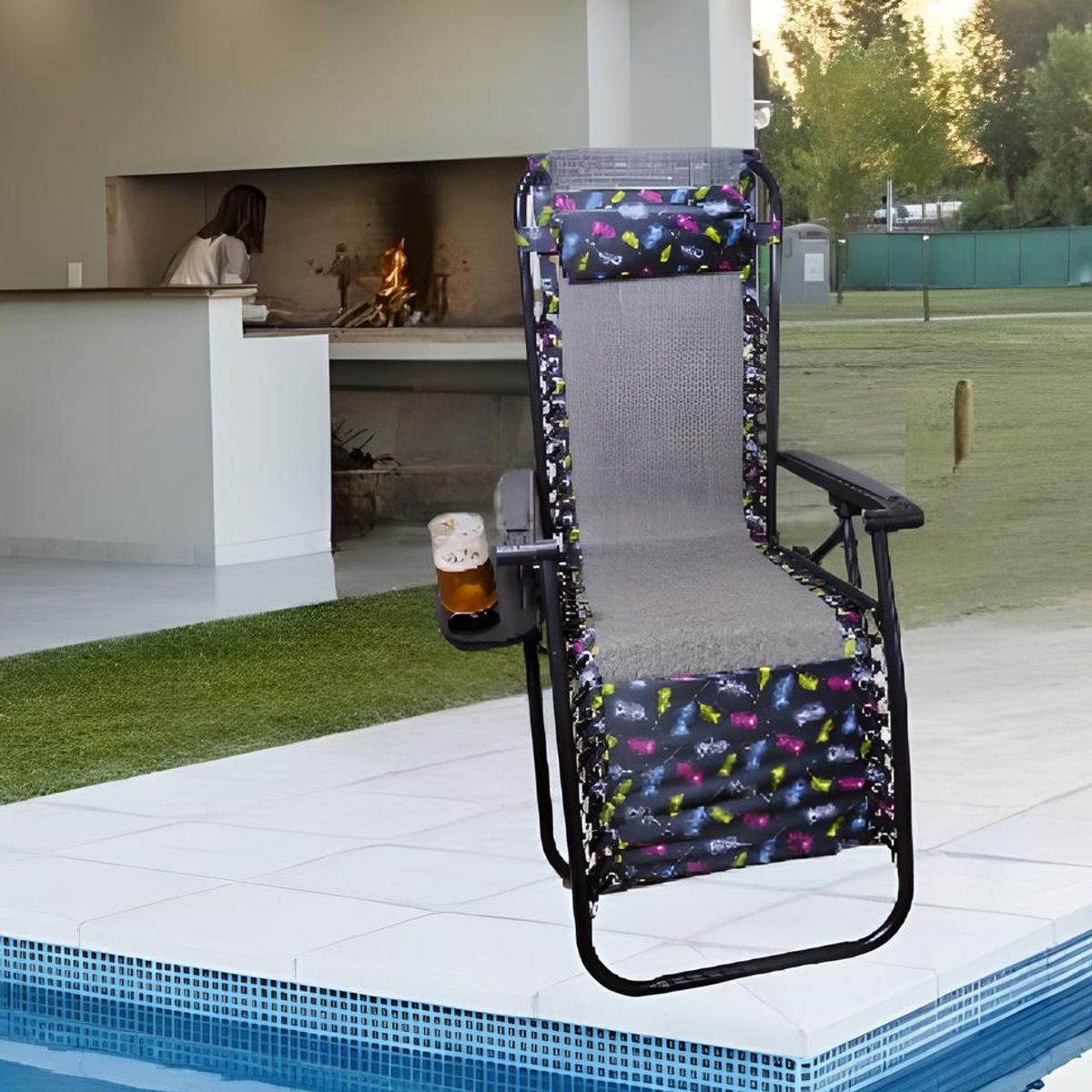 GENERICO - SILLA PLEGABLE GRAVEDAD CERO RECLINABLE PREMIUM CON BANDEJA PORTA VASO PLAYA TERRAZA JARDÍN CAMPING