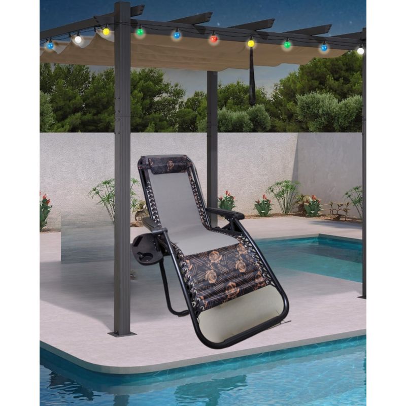 GENERICO - SILLA PLEGABLE RECLINABLE REPOSERA DE TERRAZA GRAVEDAD CERO BANDEJA PORTA VASO