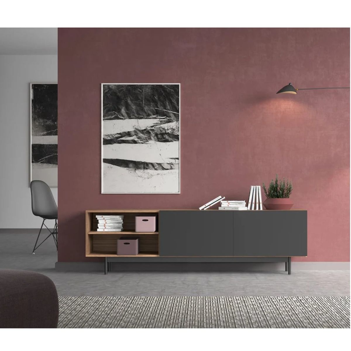 R&R MUEBLES - Mueble de TV Moderno Meneses Marrón/Negro 2 Puertas R&R MUEBLES