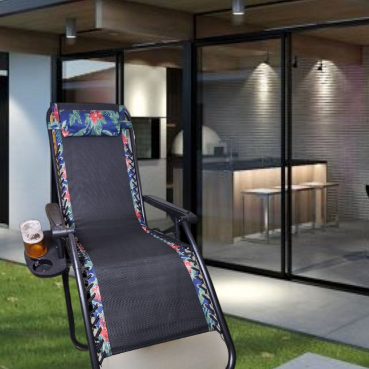 GENERICO - SILLA PLEGABLE GRAVEDAD CERO RECLINABLE PREMIUM CON BANDEJA PORTA VASO PLAYA TERRAZA JARDÍN CAMPING