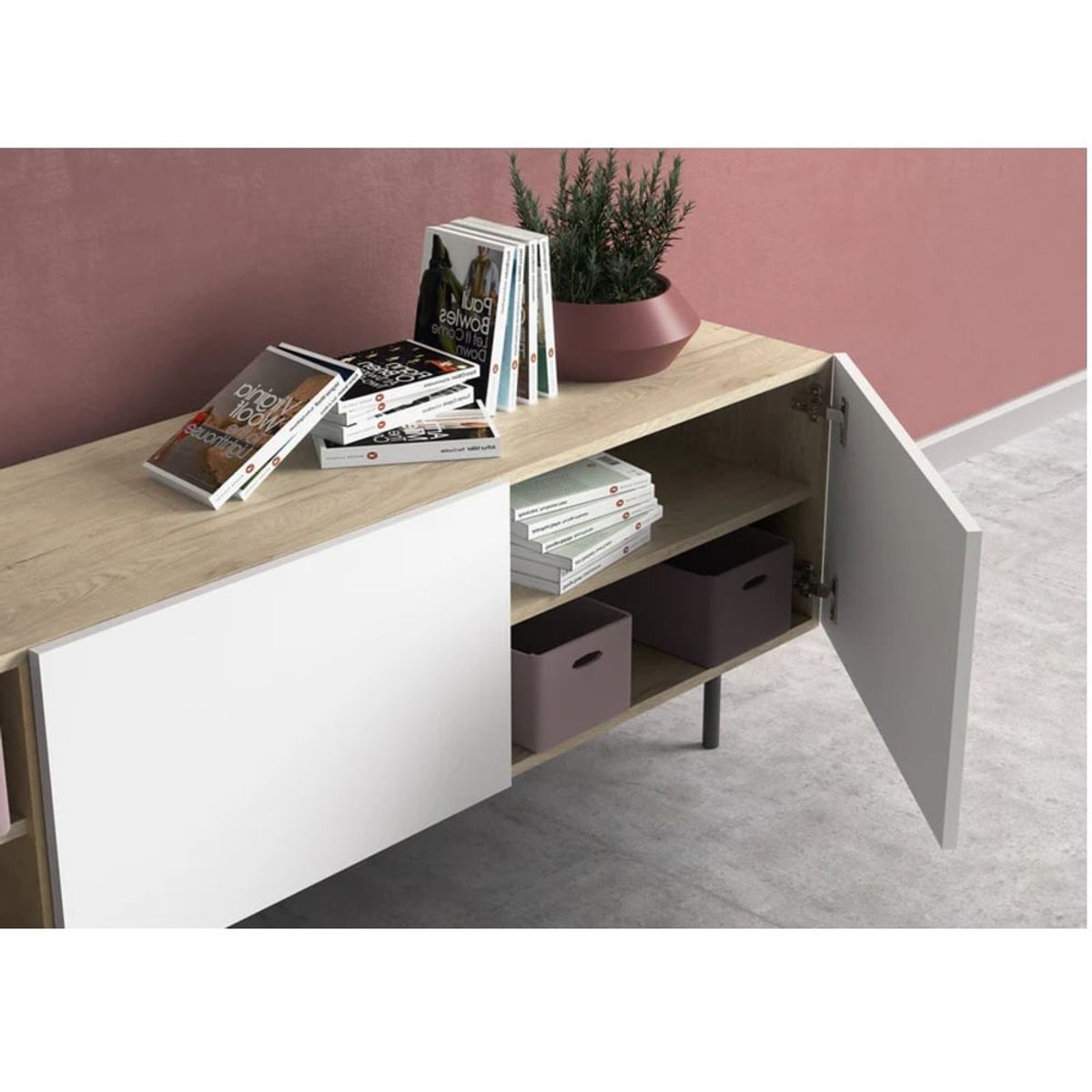 R&R MUEBLES - Mueble de TV Moderno Meneses Duna/Blanco 2 Puertas R&R MUEBLES