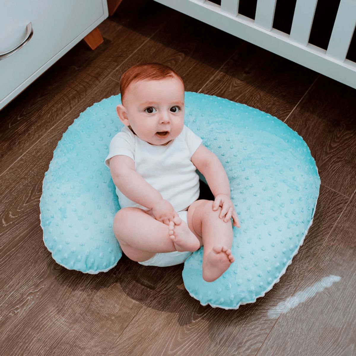 GENERICO - Cojin de lactancia en color celeste agua y blanco