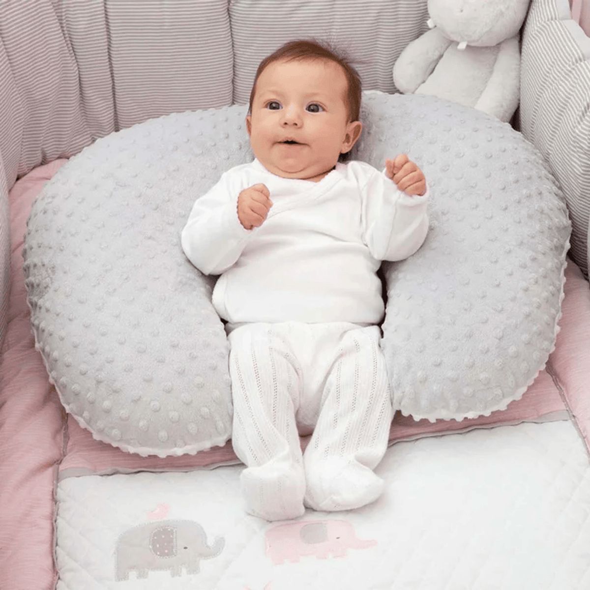 GENERICO - Cojin de lactancia en color plomo claro y blanco