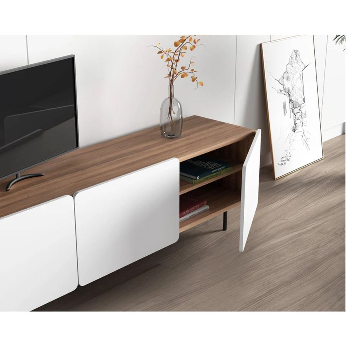 R&R MUEBLES - Mueble de TV Moderno Zac Marrón/Blanco 3 Puertas R&R MUEBLES