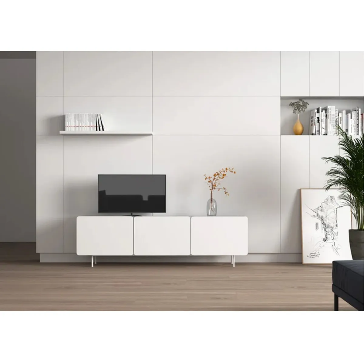 R&R MUEBLES - Mueble de TV Moderno Zac Blanco 3 Puertas R&R MUEBLES