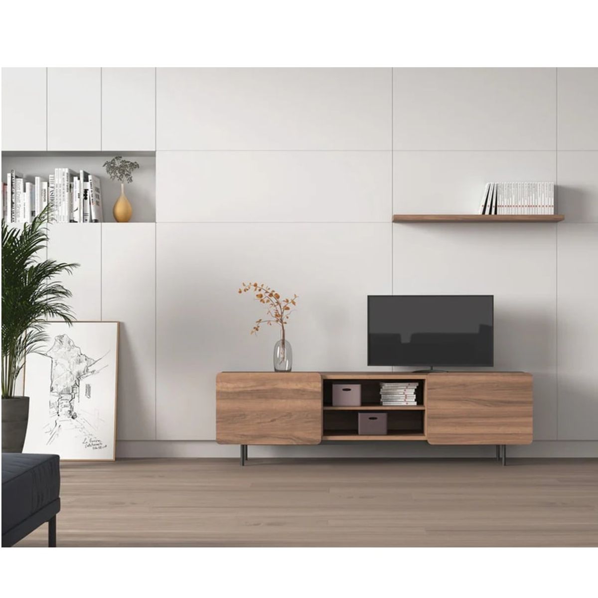 R&R MUEBLES - Mueble de TV Moderno Milo Marrón 2 Puertas R&R MUEBLES