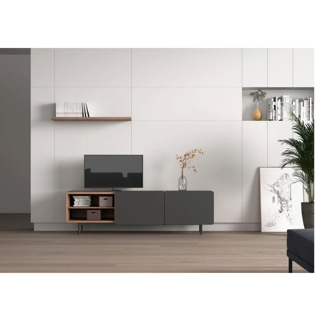 R&R MUEBLES - Mueble de TV Moderno Guille Marrón/Negro 2 Puertas R&R MUEBLES