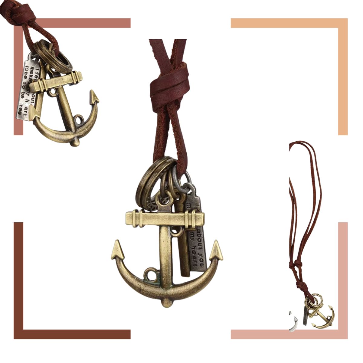 GENERICO - Collares de cuero genuino colgantes de ancla