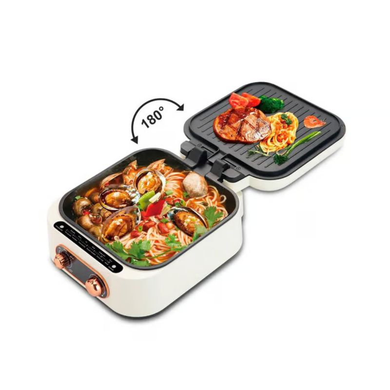 GENERICO - Olla Multifuncional 3 en 1 Olla + Parrilla + Sartén Doble 1800Watts