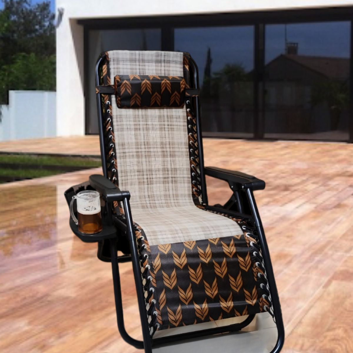 GENERICO - SILLA PLEGABLE GRAVEDAD CERO RECLINABLE PREMIUM CON BANDEJA PORTA VASO PLAYA TERRAZA JARDÍN CAMPING