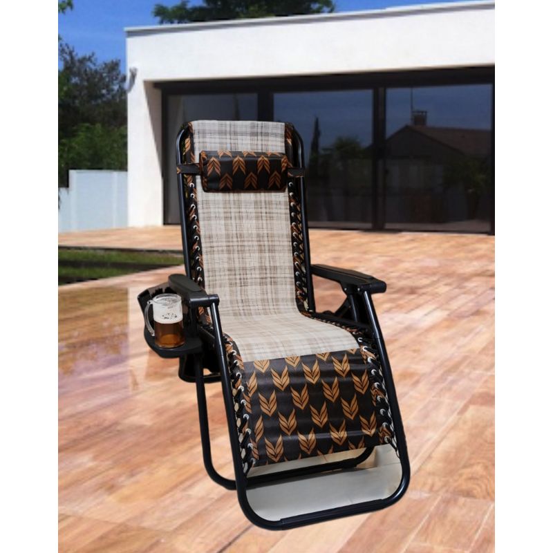 GENERICO - SILLA PLEGABLE RECLINABLE REPOSERA DE TERRAZA GRAVEDAD CERO BANDEJA PORTA VASO