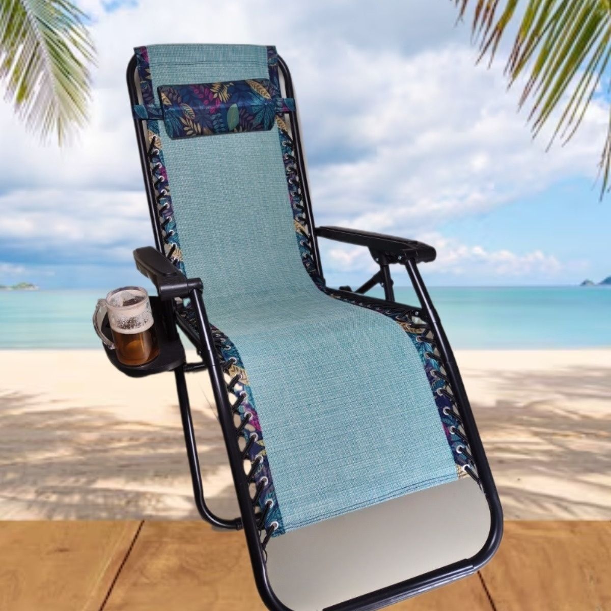 GENERICO - SILLA PLEGABLE GRAVEDAD CERO RECLINABLE PREMIUM CON BANDEJA PORTA VASO PLAYA TERRAZA JARDÍN CAMPING