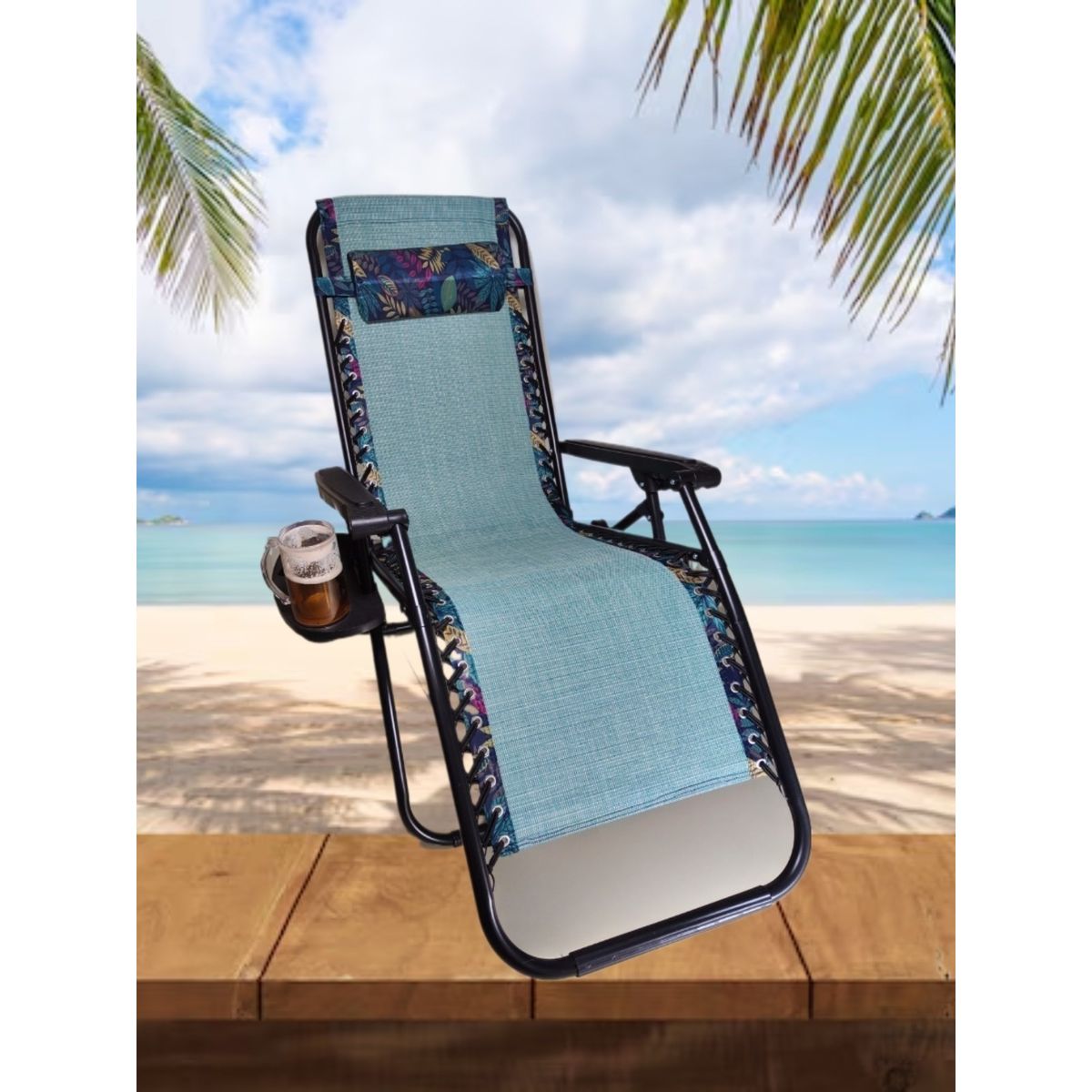 GENERICO - SILLA PLEGABLE GRAVEDAD CERO RECLINABLE PREMIUM CON BANDEJA PORTA VASO PLAYA TERRAZA JARDÍN CAMPING