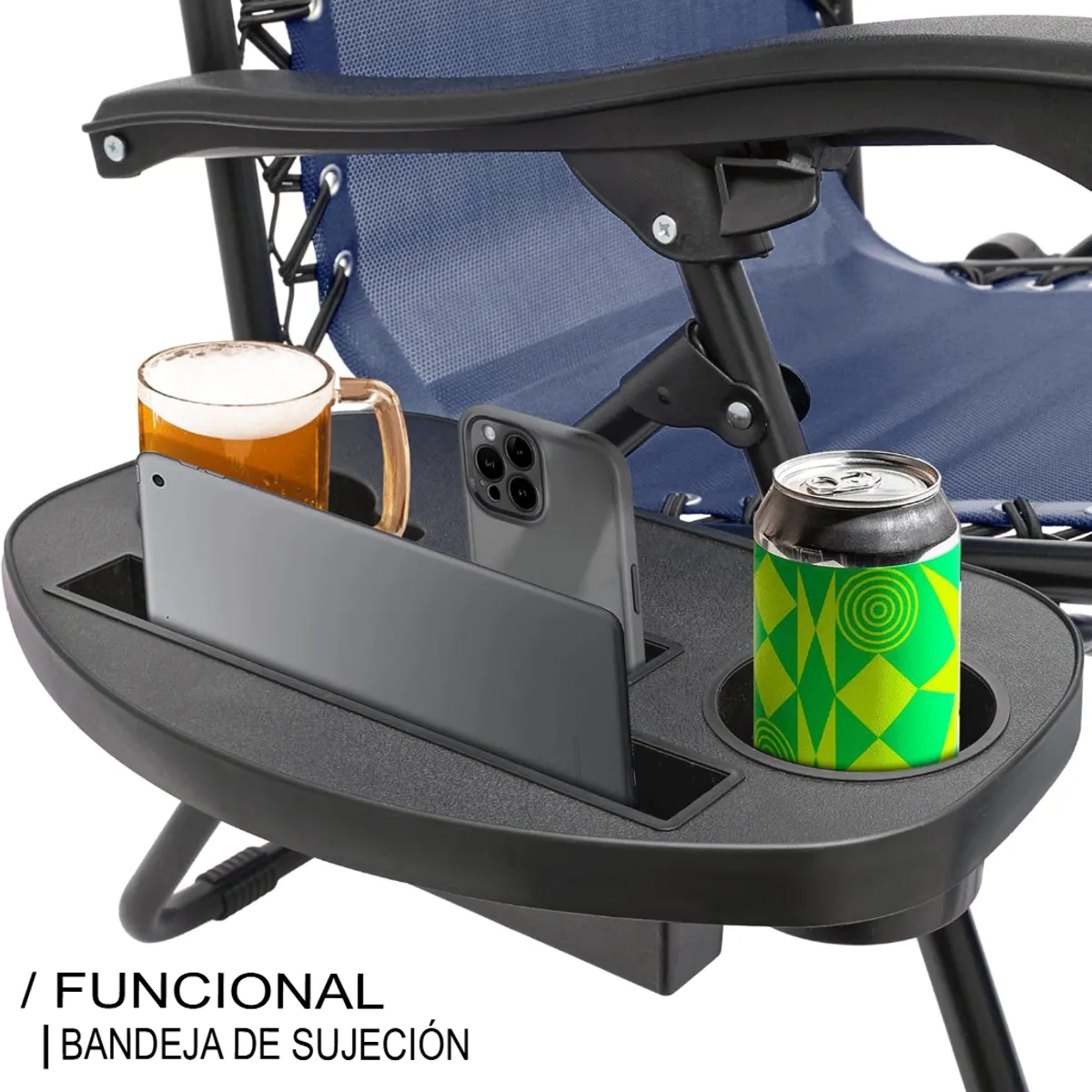 GENERICO - 2 SILLA PLEGABLE GRAVEDAD CERO RECLINABLE PLAYA TERRAZA JARDÍN CAMPING CON SOMBRILLA BANDEJA PREMIUM