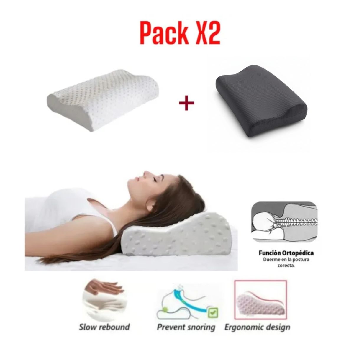 GENERICO - Pack 2 Almohada Ergonómica Memory Pillow Blanca y Ploma