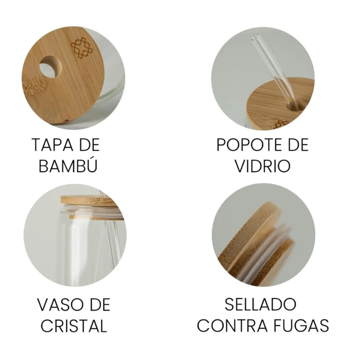 GENERICO - Vaso de Vidrio con Tapa de Bambú 500 ml