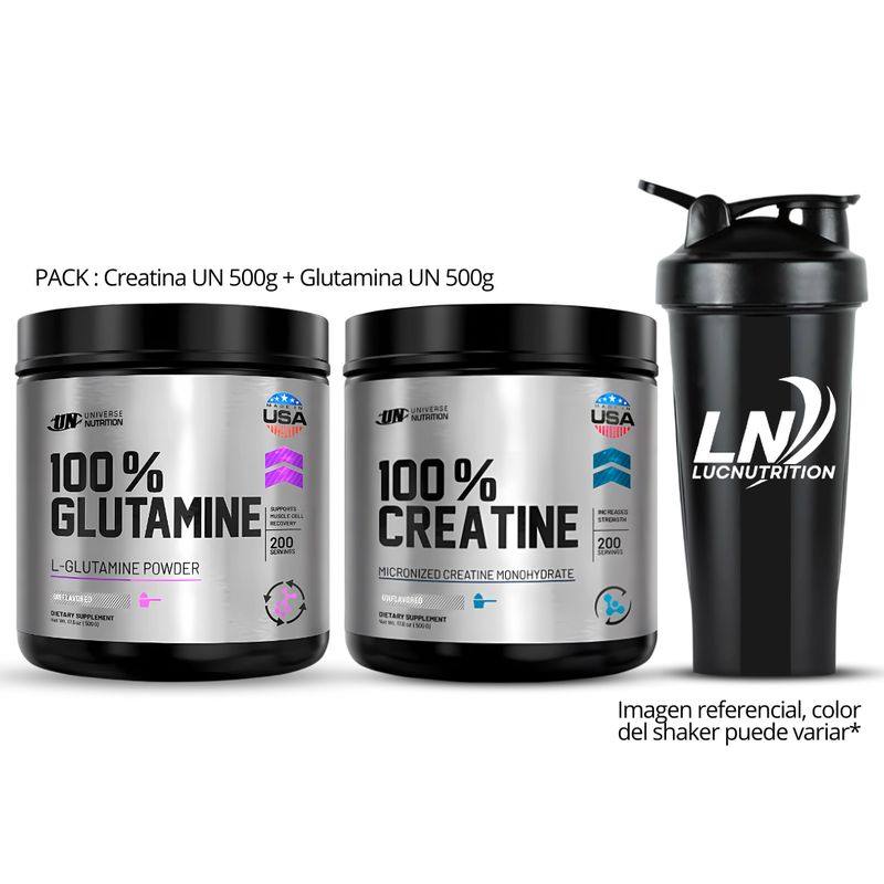 UNIVERSE NUTRITION - Glutamina Universe nutrition 500 G + Creatina Universe nutrition 500 G + Shaker