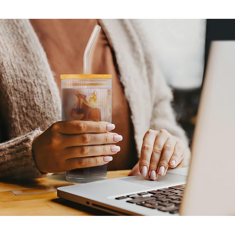 GENERICO - Vaso romántico para bebida con Tapa de Bambú 320 ml