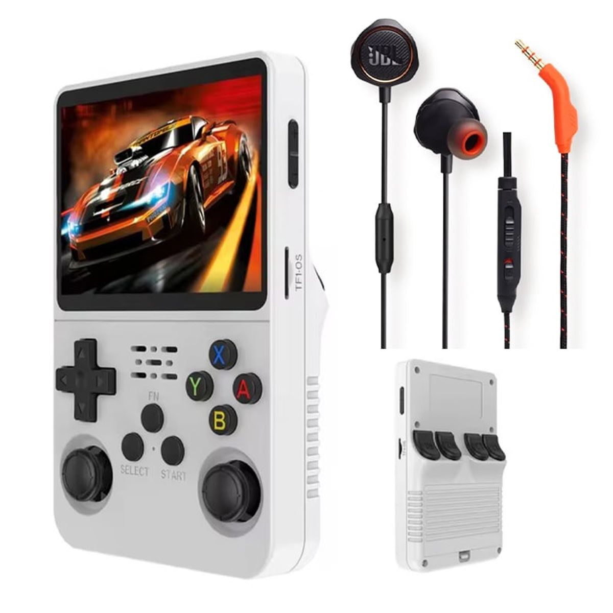 JBL - Consola de videojuegos Retro R36S Blanco y Audifonos JBL Quantum 50