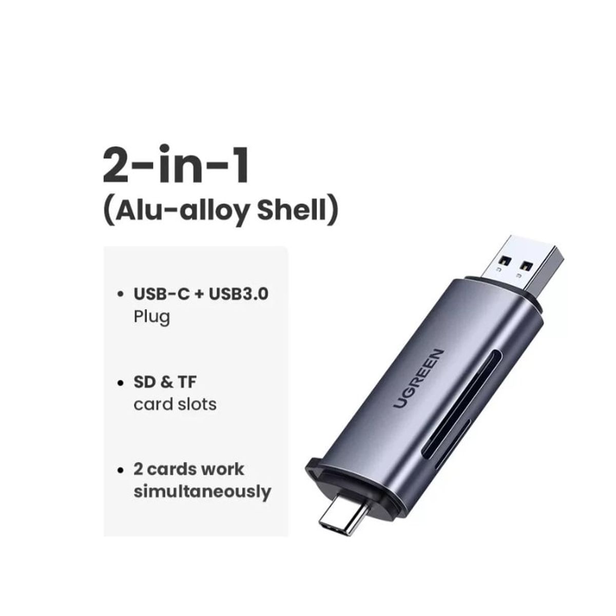 UGREEN - Lector De Tarjetas Sd/tf Ugreen 2 En 1 Usb 3.0 50706
