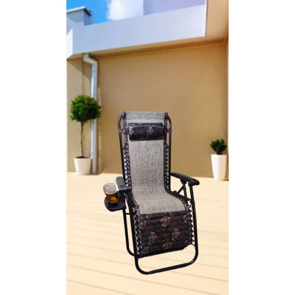 GENERICO - SILLA PLEGABLE GRAVEDAD CERO RECLINABLE PREMIUM CON BANDEJA PORTA VASO PLAYA TERRAZA JARDÍN CAMPING