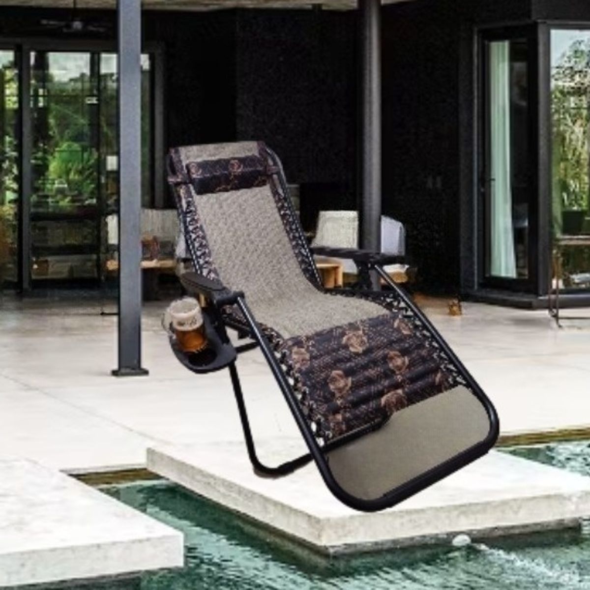 GENERICO - SILLA PLEGABLE GRAVEDAD CERO RECLINABLE PREMIUM CON BANDEJA PORTA VASO PLAYA TERRAZA JARDÍN CAMPING