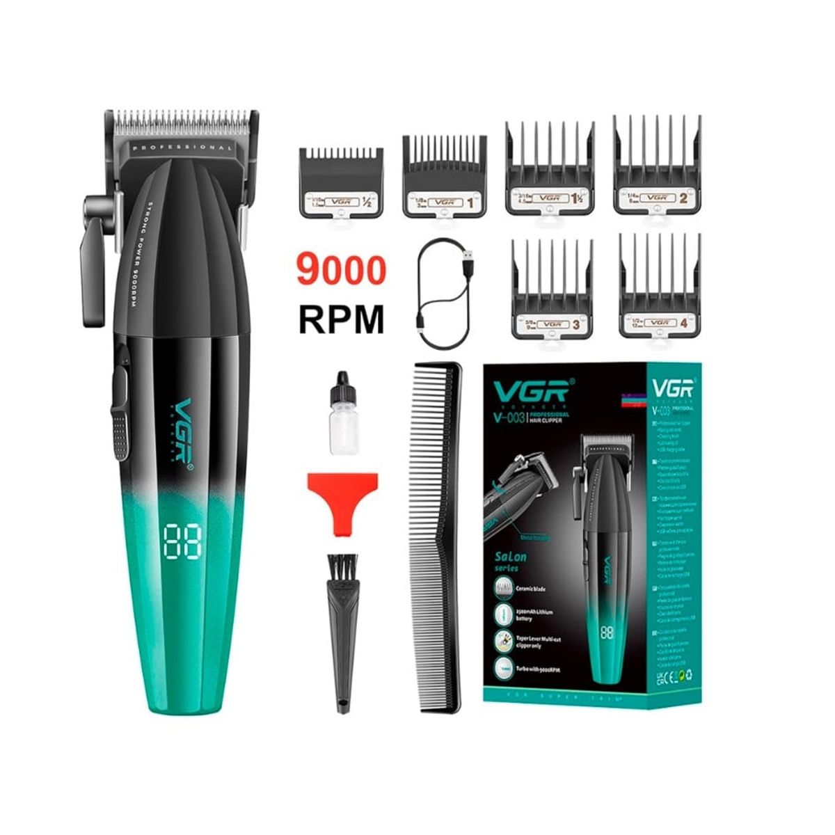 PREMIUM - Maquina Corta Pelo Profesional VGR V-003 Turbo 9000 RPM Usb