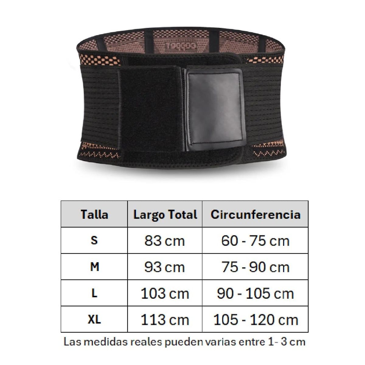 GENERICO - Faja Soporte Lumbar De Cobre - Compresión Ajustable TALLA S