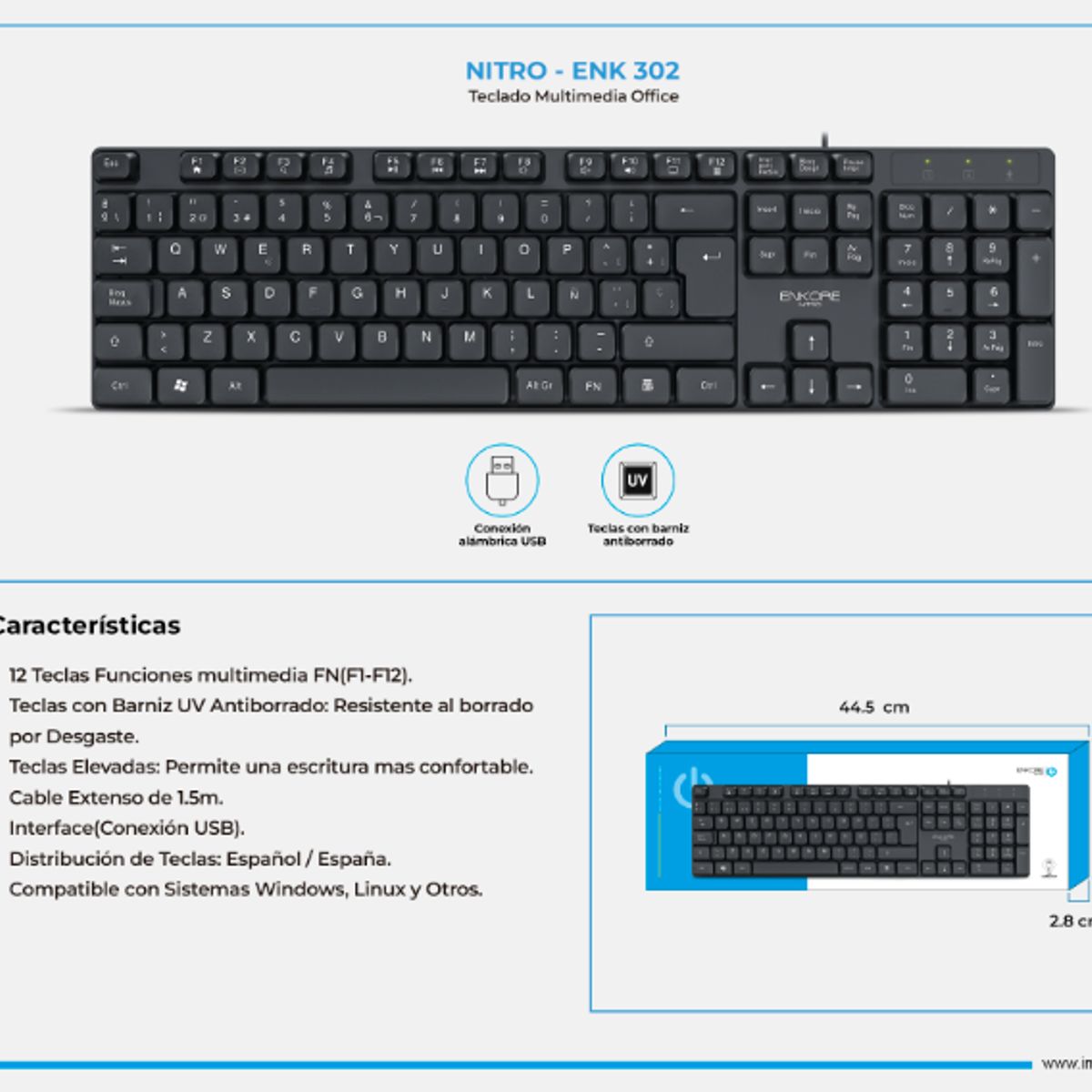 ENKORE - Teclado Multimedia NITRO ENK302 USB ENKORE