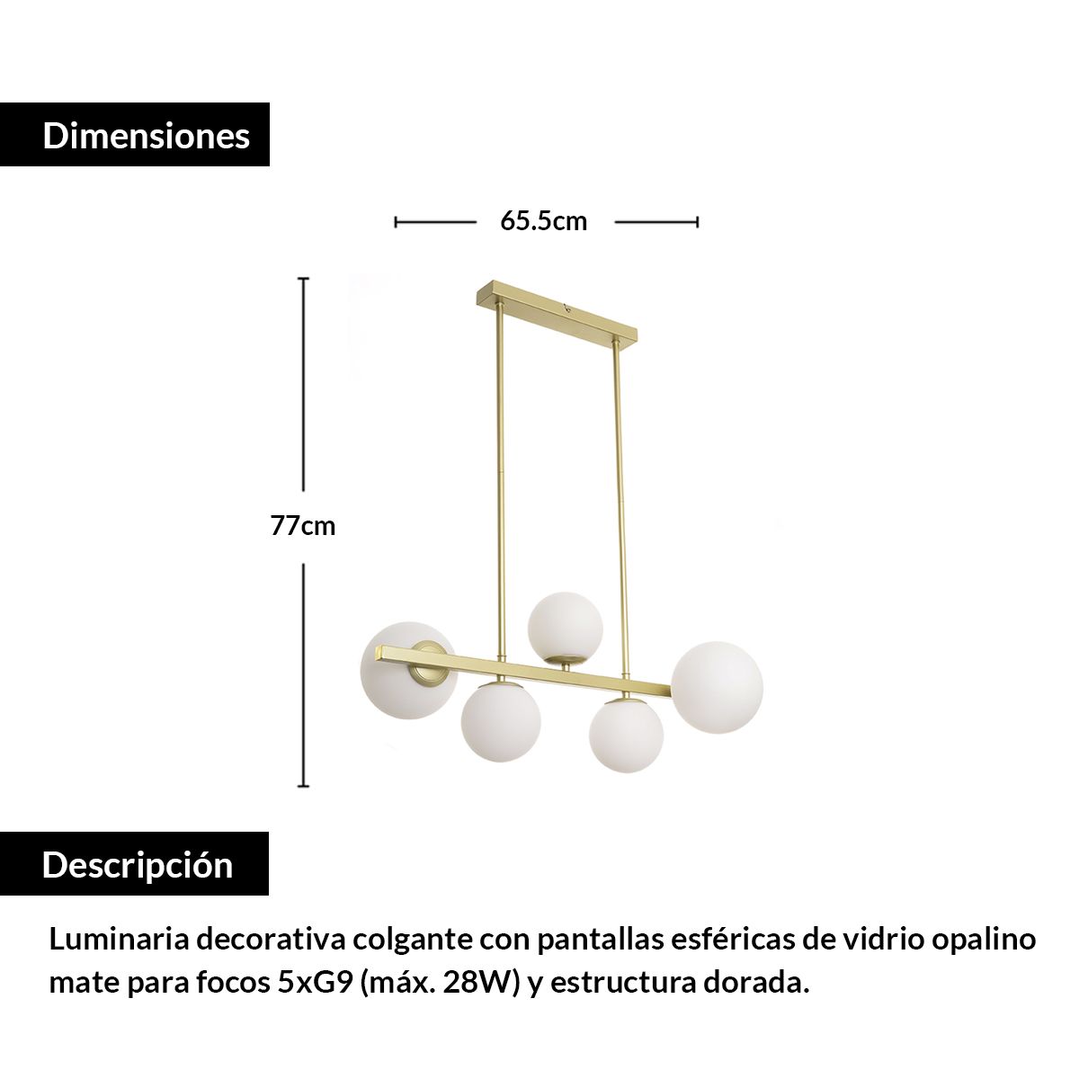 EVOLITE - Lámpara de techo sobrepuesta con 5 esferas blancas