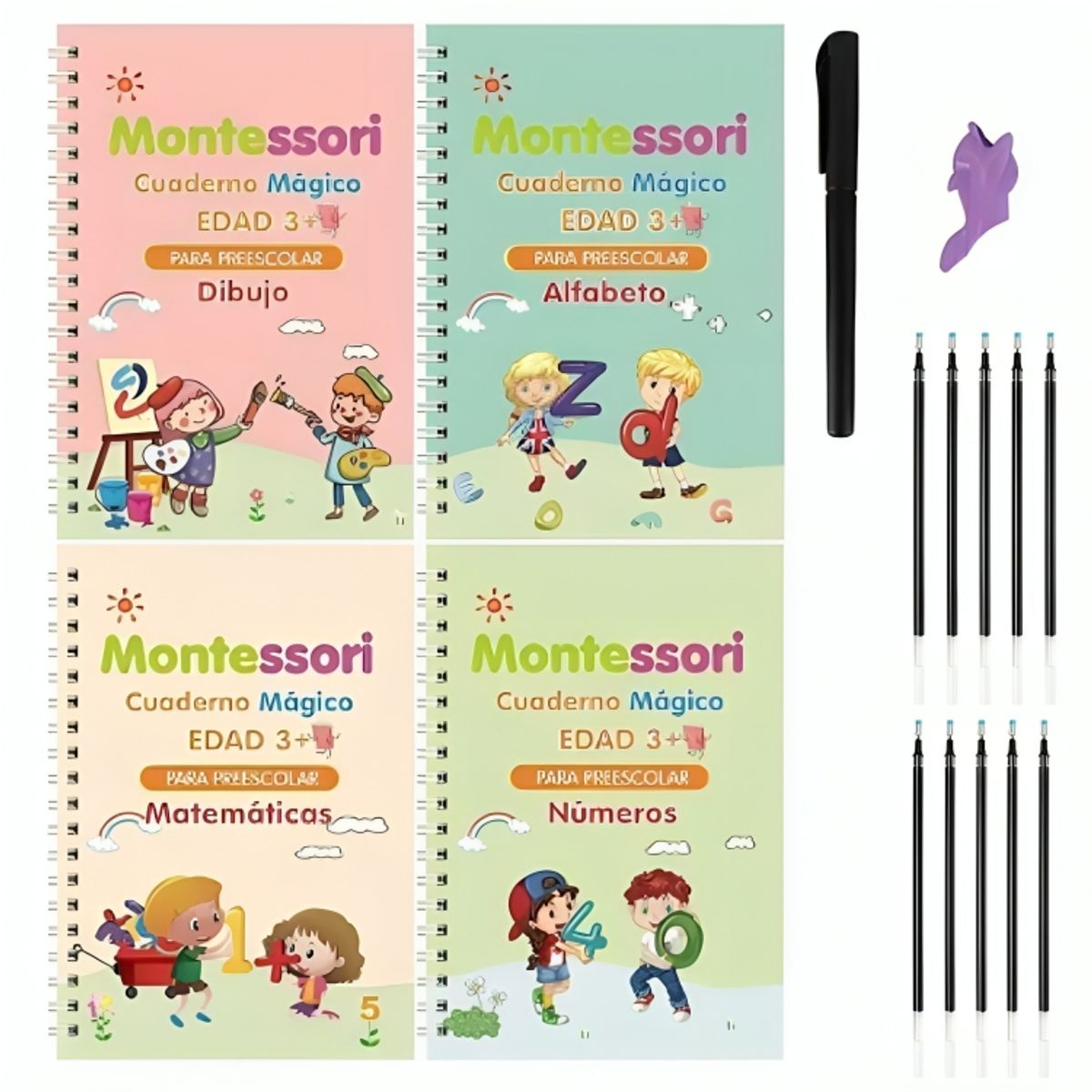 GENERICO - Cuaderno Mágico Set de 4 Libros de Caligrafía Reutilizable