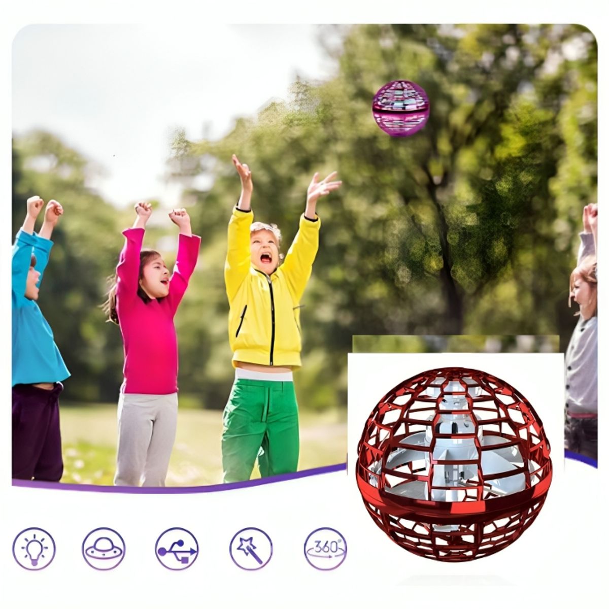 GENERICO - Flynova Pro Bola Voladora Fly Orb con Luces para Niños