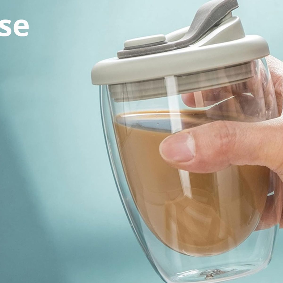 GENERICO - Vaso doble pared con Tapa gris  de silicona 350 ml