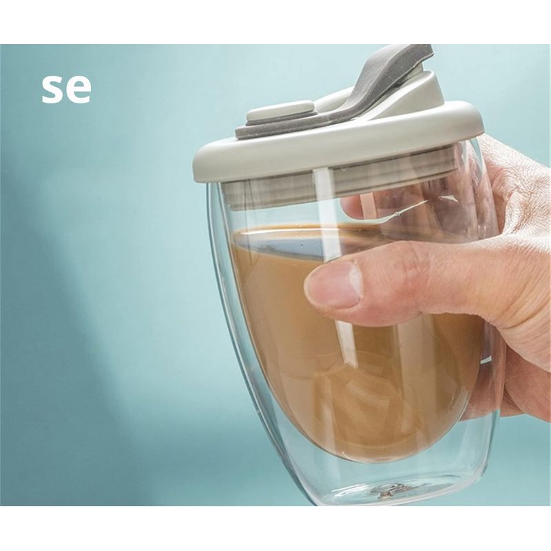 GENERICO - Vaso doble pared con Tapa gris  de silicona 350 ml