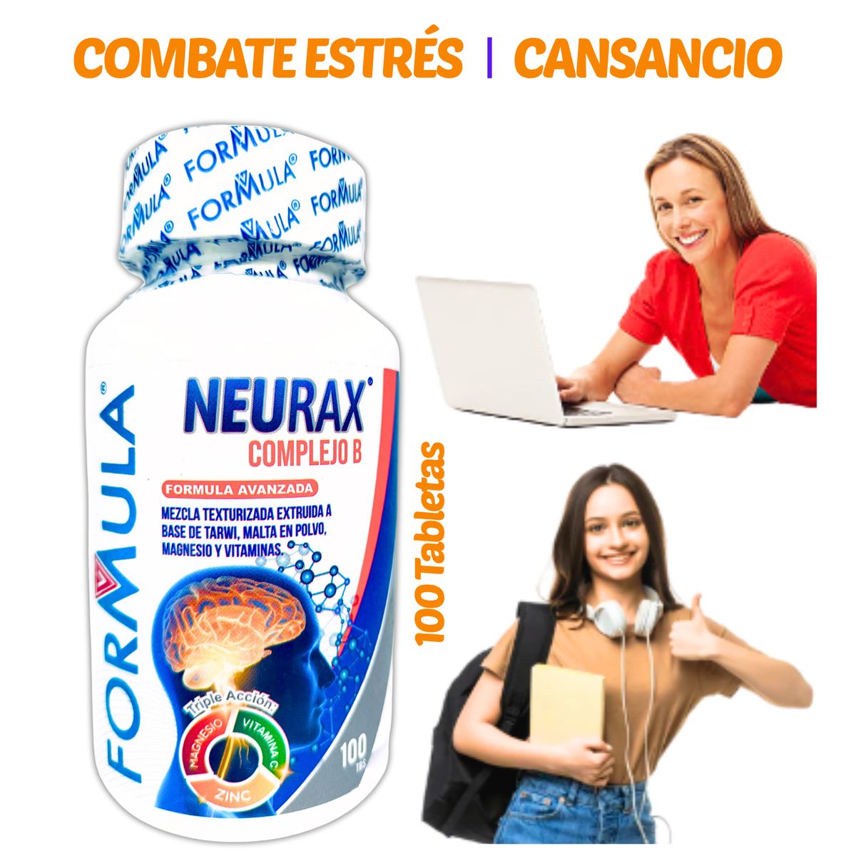 GENERICO - COMPLEJO B 100 CAPSULAS COMBATE MIGRAÑA ANSIEDAD DEPRESIÓN FORMULA V