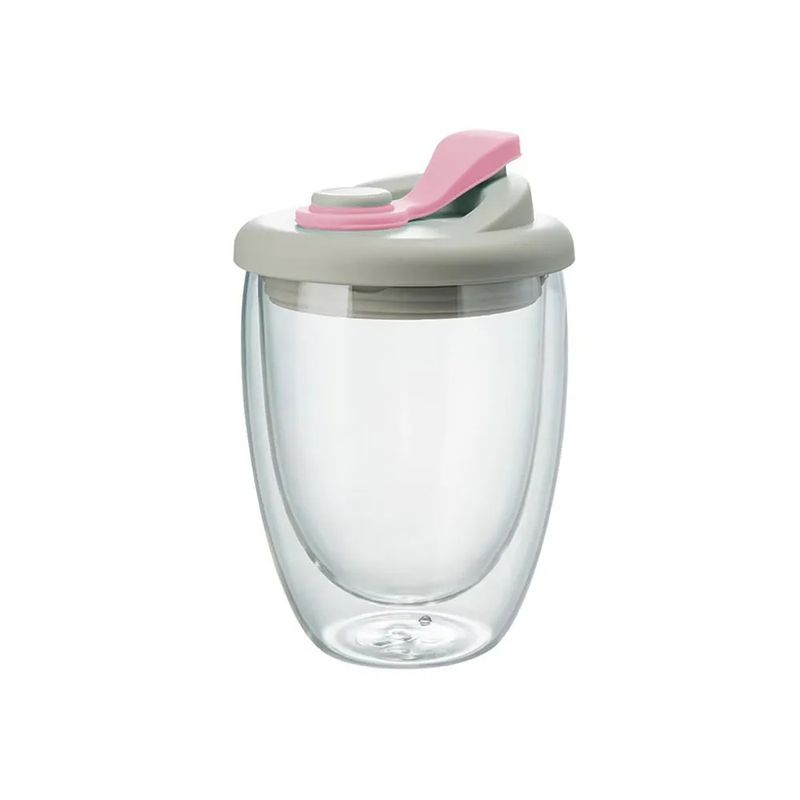 GENERICO - Vaso doble pared con Tapa rosa de silicona 350 ml