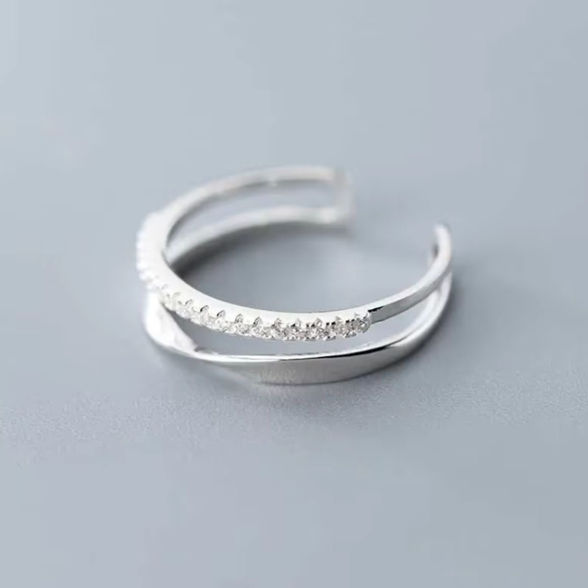 GENERICO - Anillos sortija regulable plateado piedras preciosa elegante