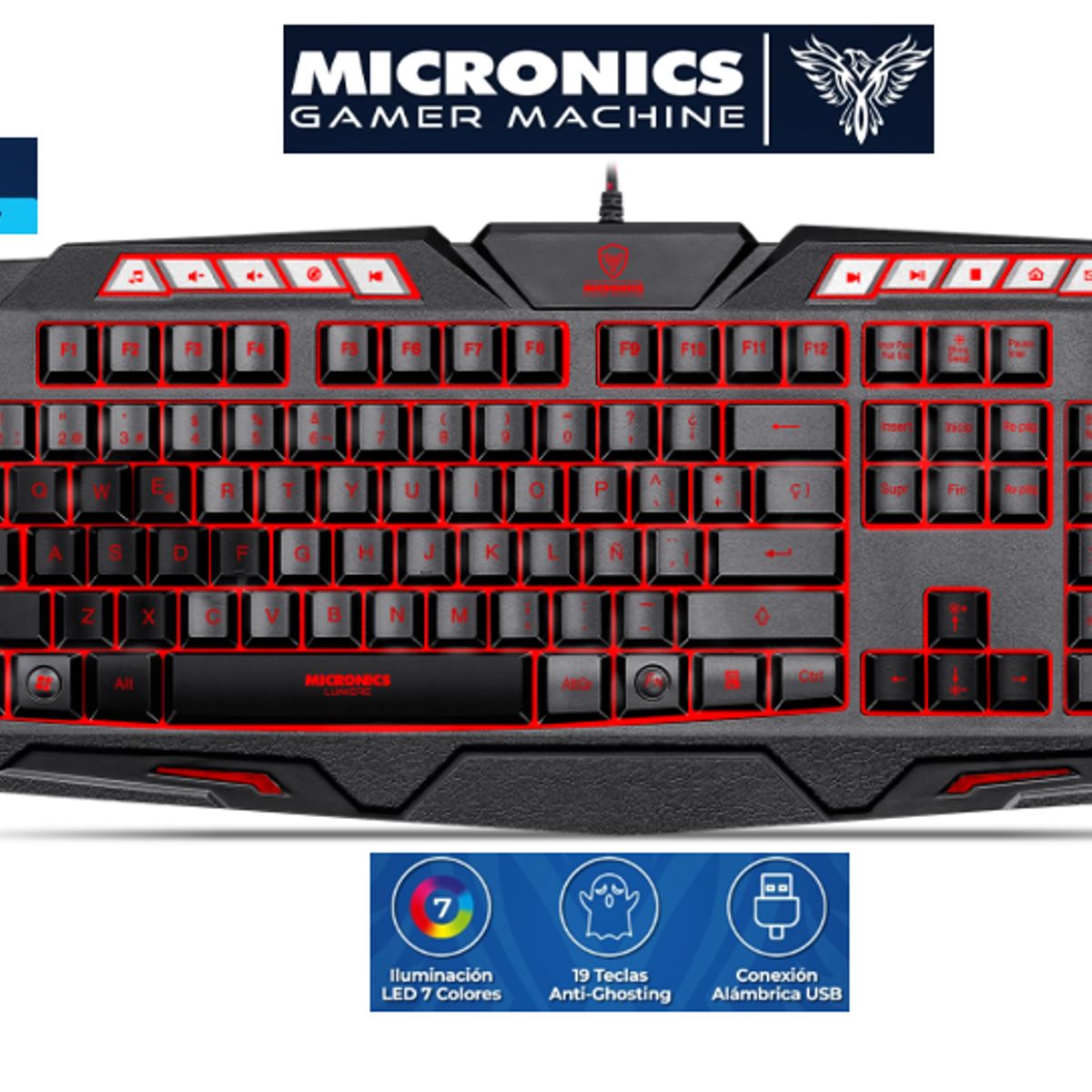 MICRONICS - Teclado Gamer LUMIERE MIC K701T Look Rainbow USB LED MICRONICS