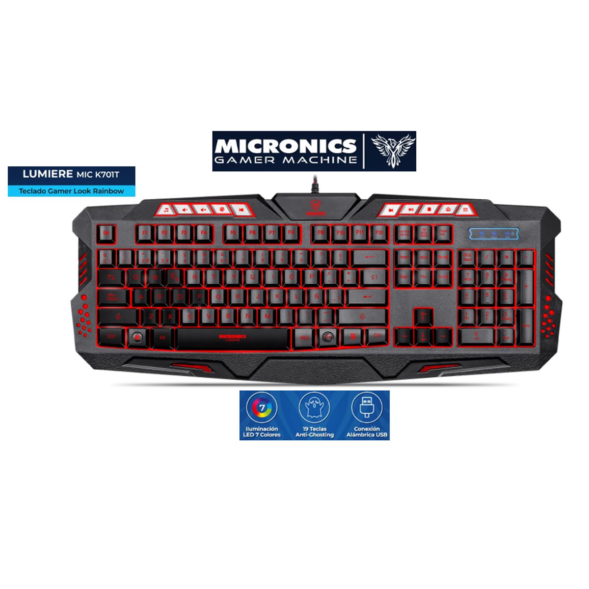MICRONICS - Teclado Gamer LUMIERE MIC K701T Look Rainbow USB LED MICRONICS