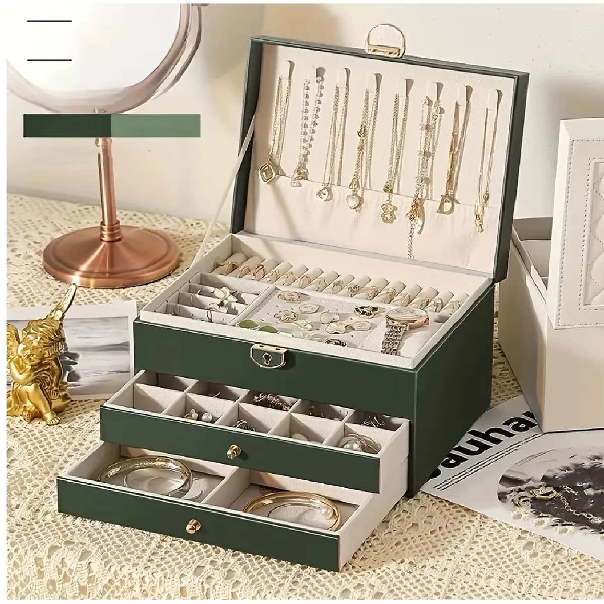 GENERICO - JOYERO COFRE ORGANIZADOR DE JOYAS 3 NIVELES