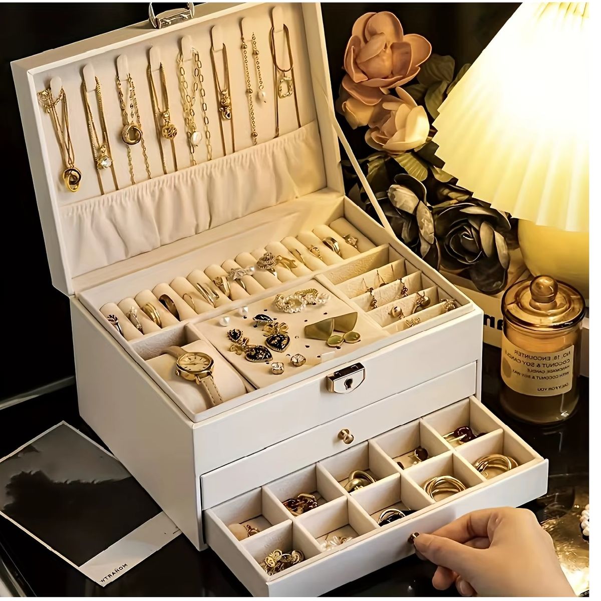 GENERICO - JOYERO COFRE ORGANIZADOR DE JOYAS 3 NIVELES